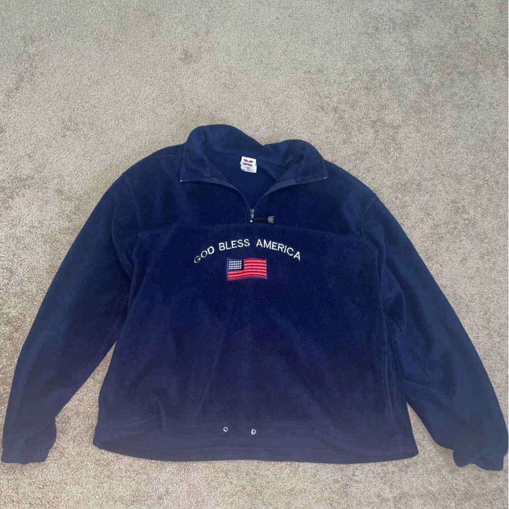 XL God Bless America Quarter Zip Sherpa Sweatshirt